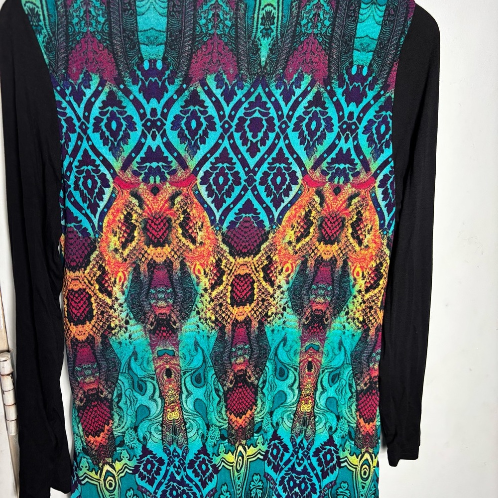 Kaktus black green abstract mixed media lace patchwork tunic blouse size M - Picture 5 of 8